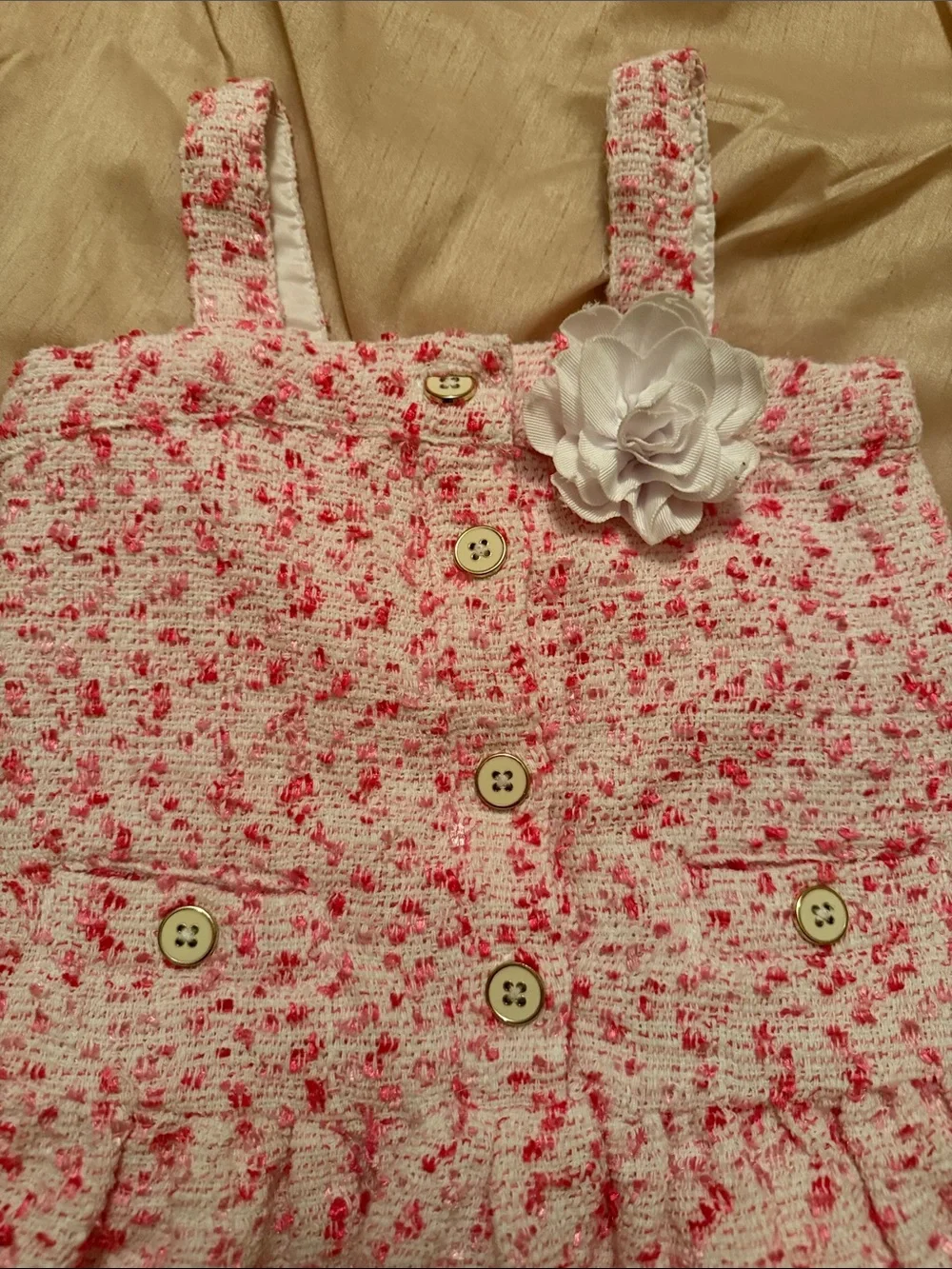 Janie and Jack Pink and White Tweed Dress with Flower Accent